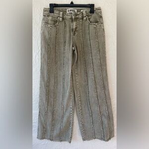 PTCL wide-leg cropped jeans with exposed seam details and a raw hem; size 27
